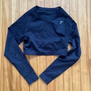 Gymshark Cropped Long Sleeve Workout Top Black Seamless Textured Activewear